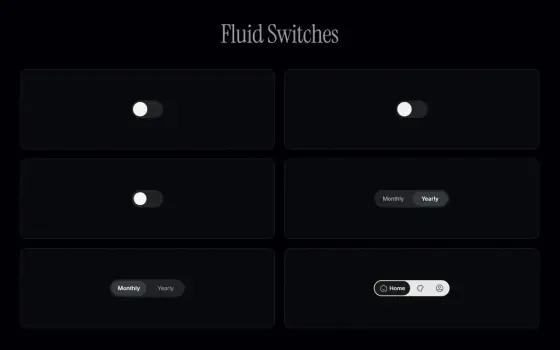 Frabruary day five: six toggle switches, each with its own fluid on-off animation